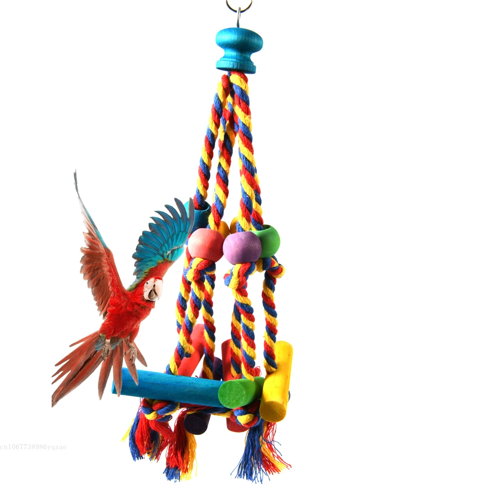 Parrot Toy Bird Toy Colorful Bird Perches Toys Chew Funny Cotton Rope Parrot Toy Bite Resistant Bird Tearing Cockatiels Training Toy 1pcs