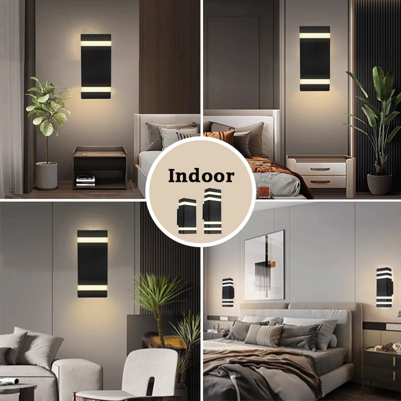 Lâmpadas de parede LED impermeáveis interiores e exteriores, luz de cabeceira, luz de varanda para corredor, quarto, decoração de casa