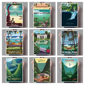 북유럽 여행 포스터, 프랑스 레위니옹 섬, 휴일 그림 캔버스, 벽 예술 그림, 거실 카와이 방 장식 선물 상품 이미지