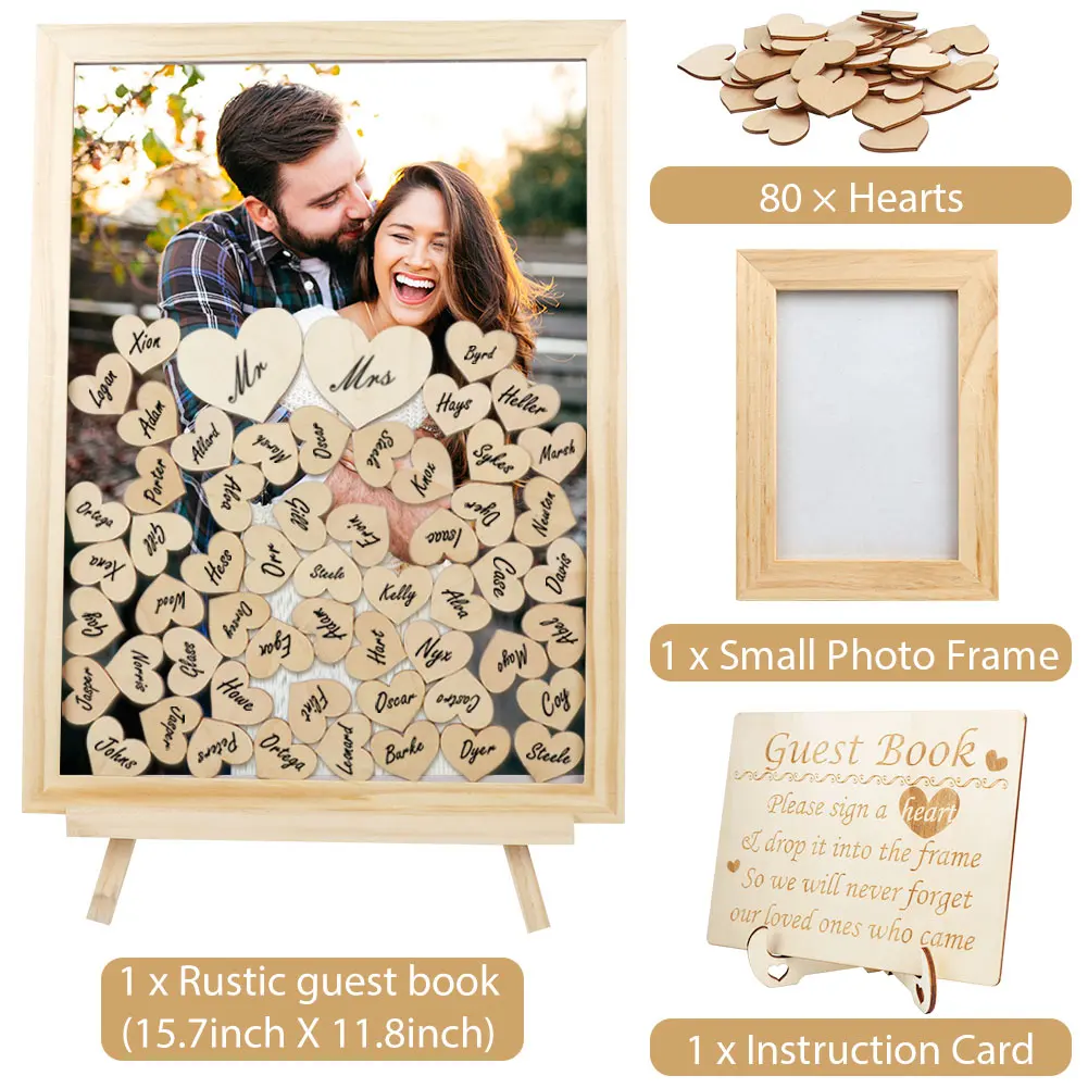 OurWarm Wedding Guest Book Alternative Drop Top Wedding Frame Guest Book for Reception Anniversary Signs
