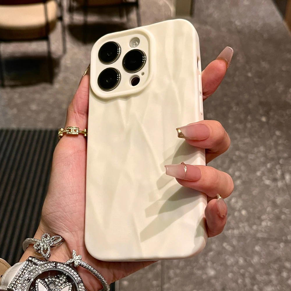 thumbnail image 1 of Fashion Silicone Fold Wrinkle Phone Case For iPhone 14 13 12 11 15 Pro Max SE X XS XR 8 7 Plus Soft Candy Color Full Cover, 1 of 5