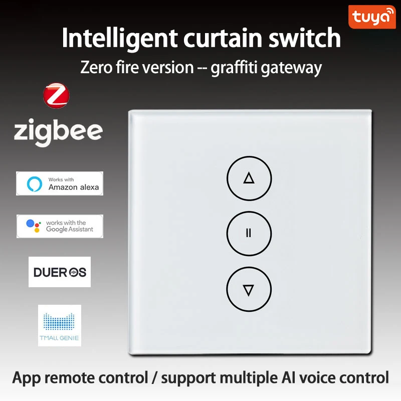

WIFI/Zigbee Smart Touch Curtain Switch Alexa Voice Remote Control 86 Panel Tuya Smart APP Timing Real-time Status Feedback