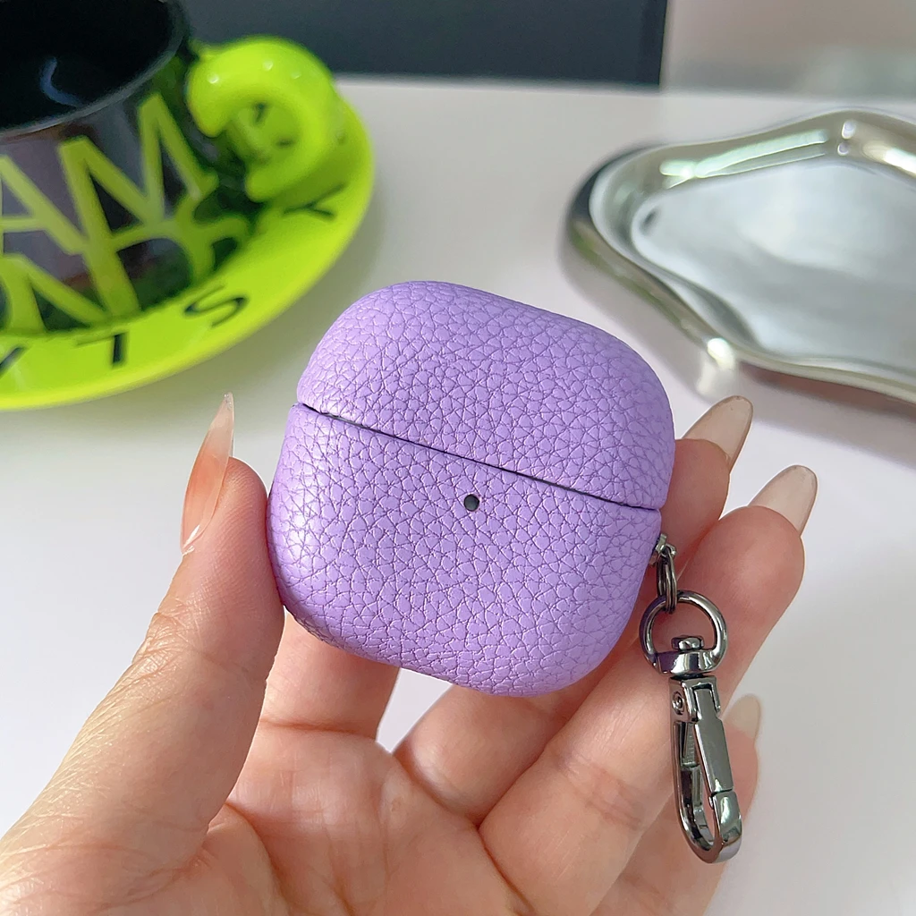 Vintage Premium Lychee Texture PU Leather Earphone Cover Case with Hook in Multiple Colors