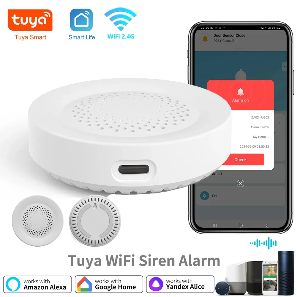 Tuya WiFi Siren Alarm For Smart Home Security 100db Speaker Works With Alexa Yandex Alice Tuya smart life