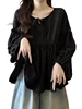 plus Size Women's Bla Long Sve Lantern Sve irt Loose Fro Princ Sle Sweet Wind Breathable Autumn Commute Top