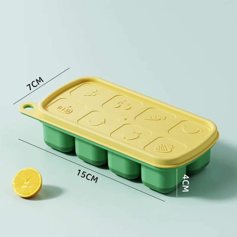 Baby Food Storage Containers 8 Grids BPA Free Silicone Fruit Breast Milk Supplement Freezer Crisper Box Baby Rice Cake Mold Box