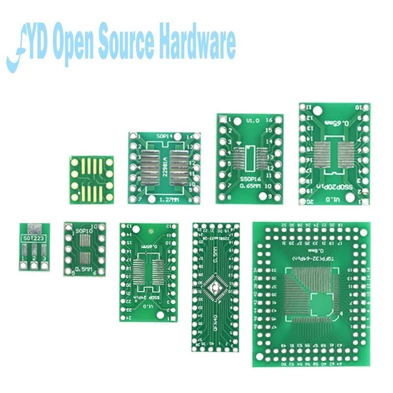 10 Pz Sop Patch Adapter Board Sop8 Sop10 Sop14 Sop16 Sop20 Sop24 Sot223 Qfp32-100 Qfn32 Qfn40 Tqfp Qfn Ic Test Board Pcb Board