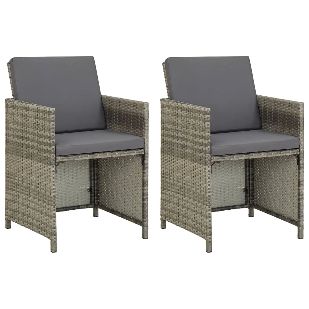 Outdoor Patio Chairs Deck Garden Outside Furniture Set Balcony Lounge Chair Decor 2 pcs with Cushions Poly Rattan Gray