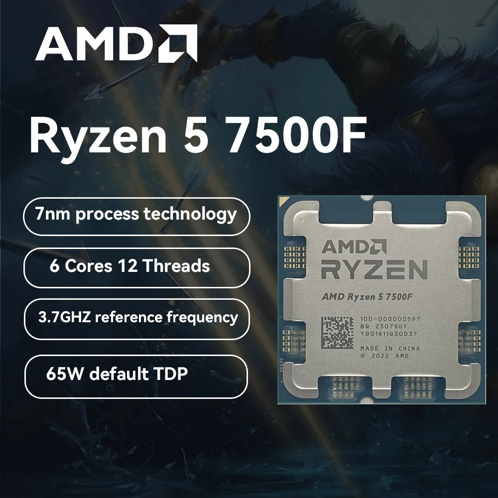 CPU Processor AMD Ryzen 5 7500F R5 7500F 3.7GHz 6-Core 12-Thread CPU Processor 5NM L3 = 32M 100-000000597 Socket AM5 without fan and box