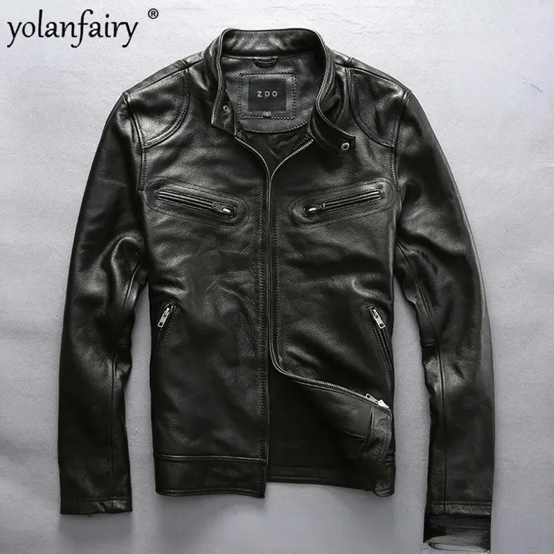 

Мужская куртка из 100% натуральной воловьей кожи, с воротником-стойкой