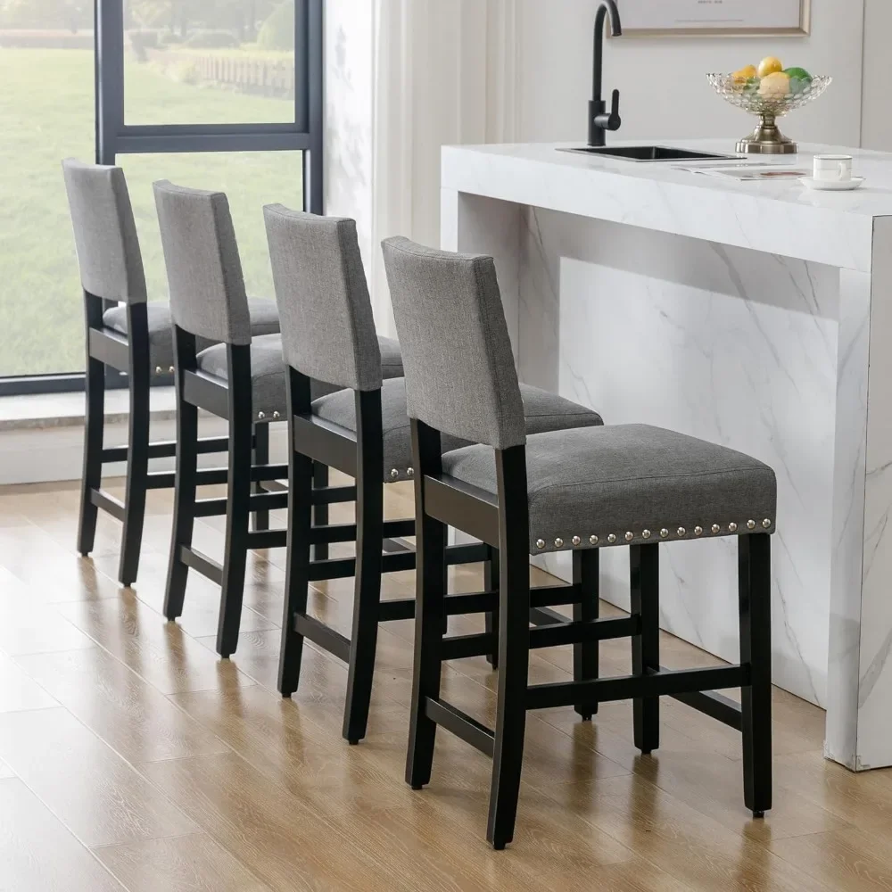 

Bar Stools Set of 4, Counter Height Stool, Fabric Upholstered Barstool with Back and Wood Leg, Bars Chair