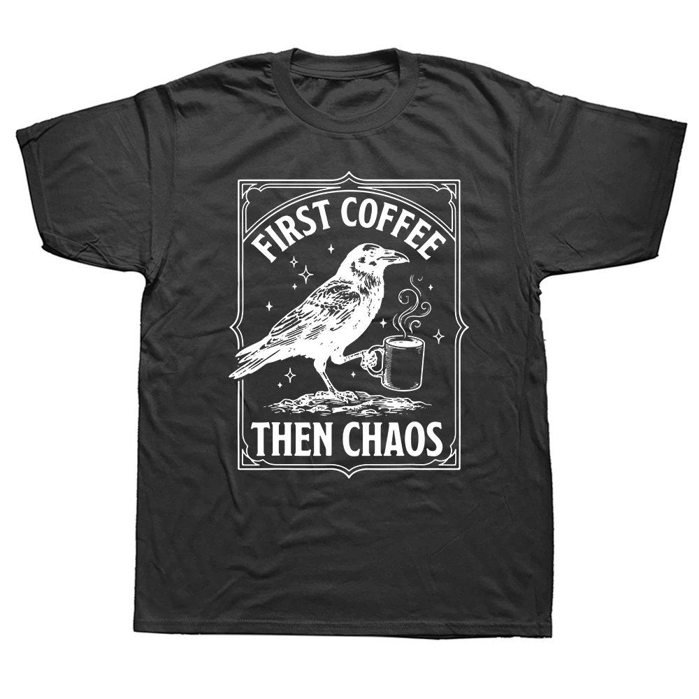 Zuerst Kaffee, dann Chaos Baumwoll-T-Shirt mit lustiger Grafik, kurzärmelig, humorvolles Streetwear-Tee, locker geschnittene Kleidung für Männer und Frauen