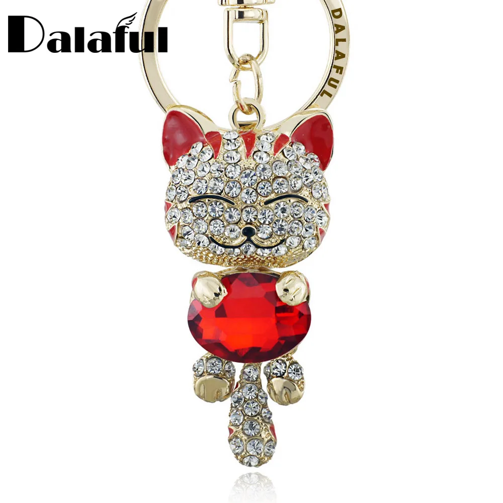 Jewelry Car Lucky Smile Cat Gift Crystal Key Chains Bag Key Ring Lucky Cat 