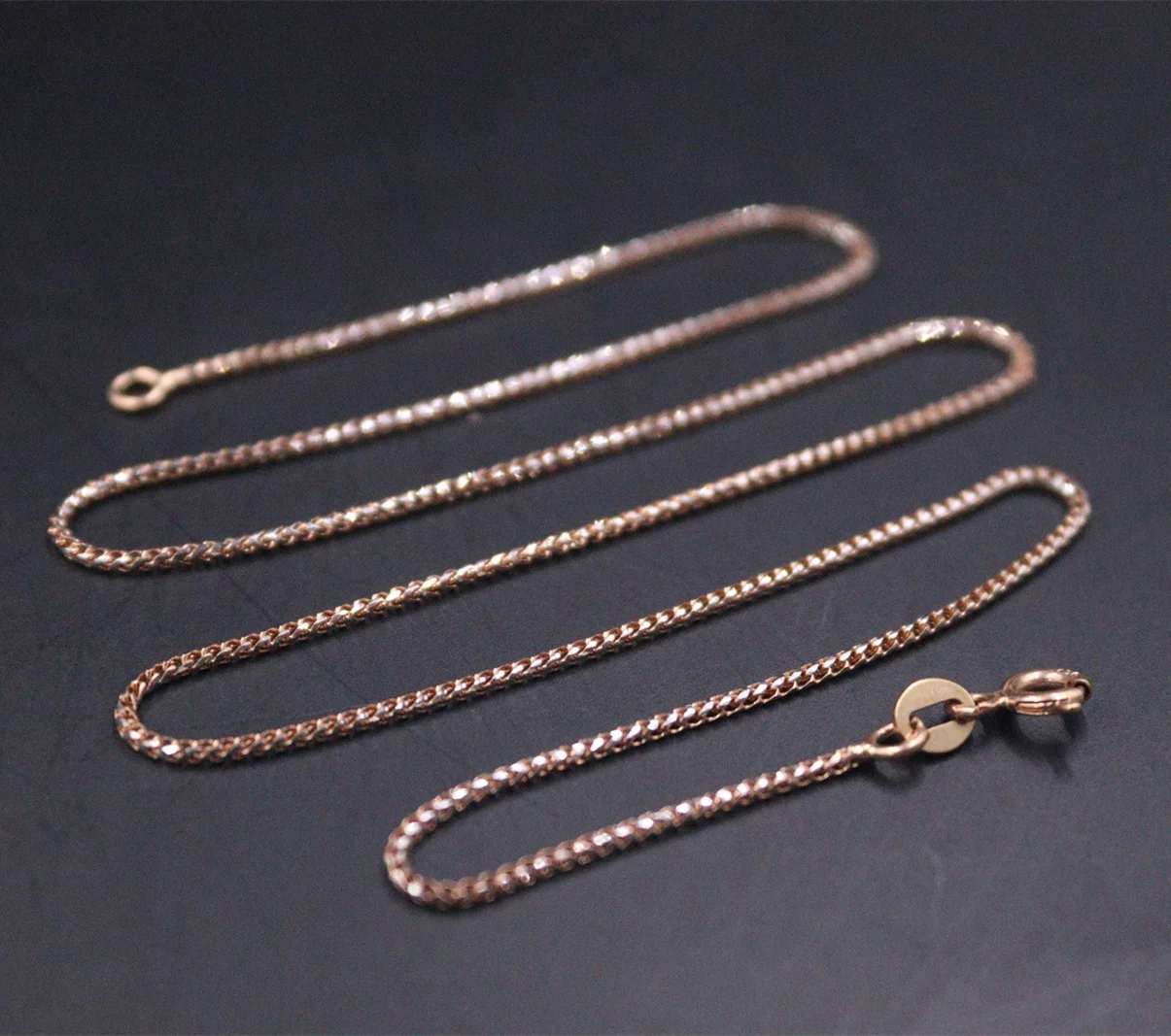 

Pure 18K Rose Gold Chain Women 1mm Foxtial Link Necklace 3.3g 16inch