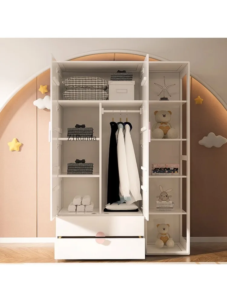 1Children's wardrobe solid wood home bedroom girls storage cabinet desk integrated simple wardrobe