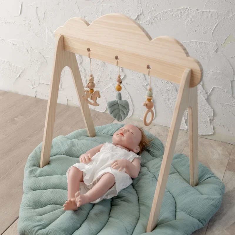 Baby Gym Activity Product Wooden Gym Frame Mat Newborn Activity Leaf Cotton Crawl Mats Star Cloud Hanging Pendant Baby Toys