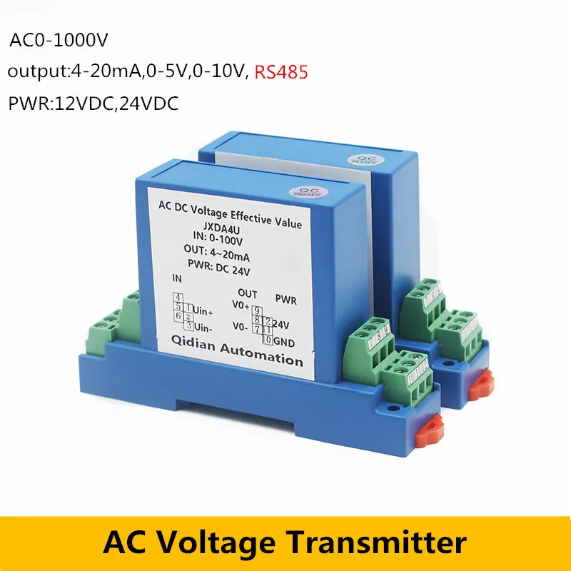AC Voltage Transmitter High Precision AC 75mV 20V 50V 100V 200V 300V 1000V Transducer Sensor 4-20mA 0-5V 0-10V Output 24VDC