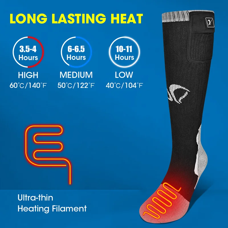 vapesoon Winter Heated Socks Rechargeable 3 Heating Settings Thermal Sock for Men and Women Sport Outdoor Camping Hiking Electric Warm Socks 
