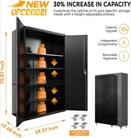 Upgraded high and wide metal storage cabinet with doors and 4 adjustable shelves, equipped with wheels and nail boards 2