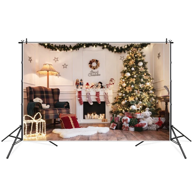 Christmas Lights Fireplace Xmas Tree Room Decor Background LV-978 –  Dbackdrop