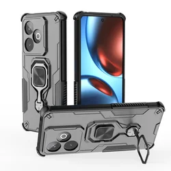 Durable Rugged Armor Case with Stand and Ring Holder Handle for Realme GT7 5G (Black)