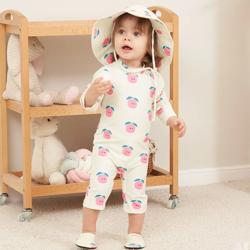 

Baby Girls Swimsuit Long Sleeves One Piece Swimwear for Kids Toddler Cartoon Dinosaur Rash Guards Infant Bathing Suit Korea Sets