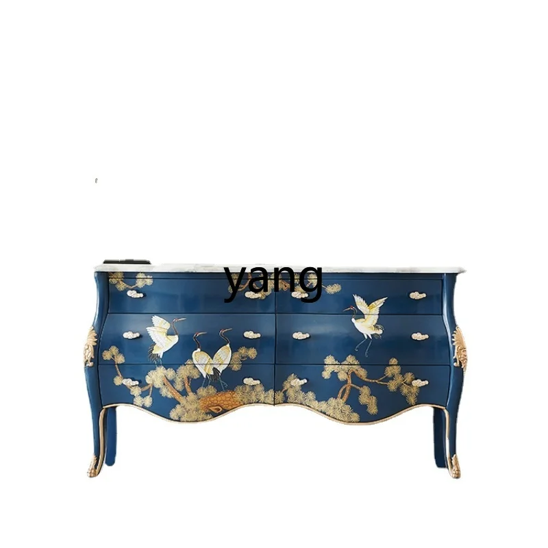 

LMM New Chinese National Fashion Luxury Royal Blue Hand Painted Crane Solid Wood Porch Partition Curio Cabinet