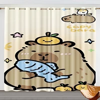 Capibara Cartoon Window Curtain, Guinea Pig Decoration, 100% Polyester Shade Curtains, Bedroom, Living Room, 2 Tablets Sets 2