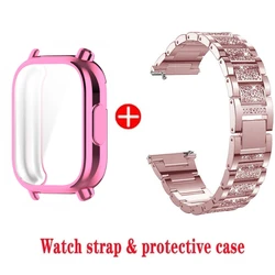Elegant Diamond Strap and Case for Smartwatches - Stainless Steel Women's Bracelet (Pink - Case)