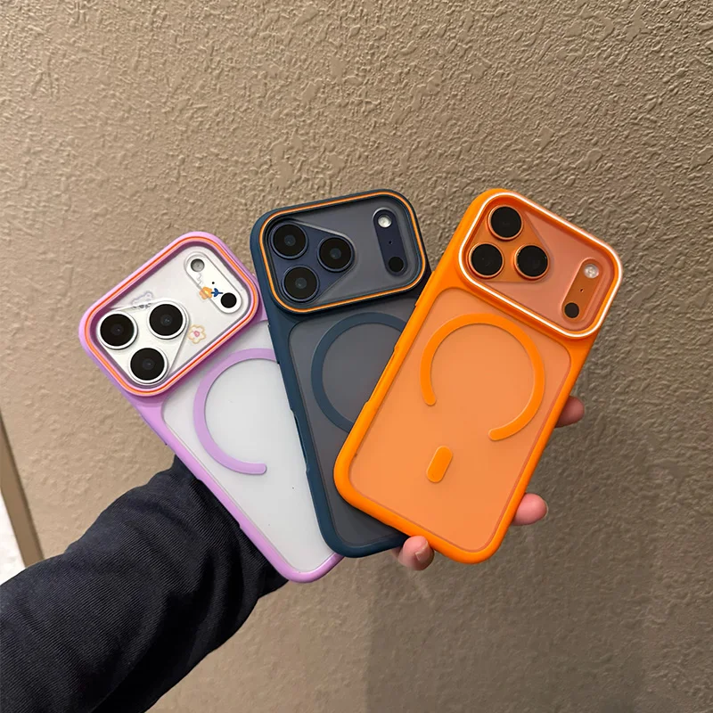 Luxury Orange Matte Transparent Magnetic Phone Case - Skin Feel Shockproof Cover