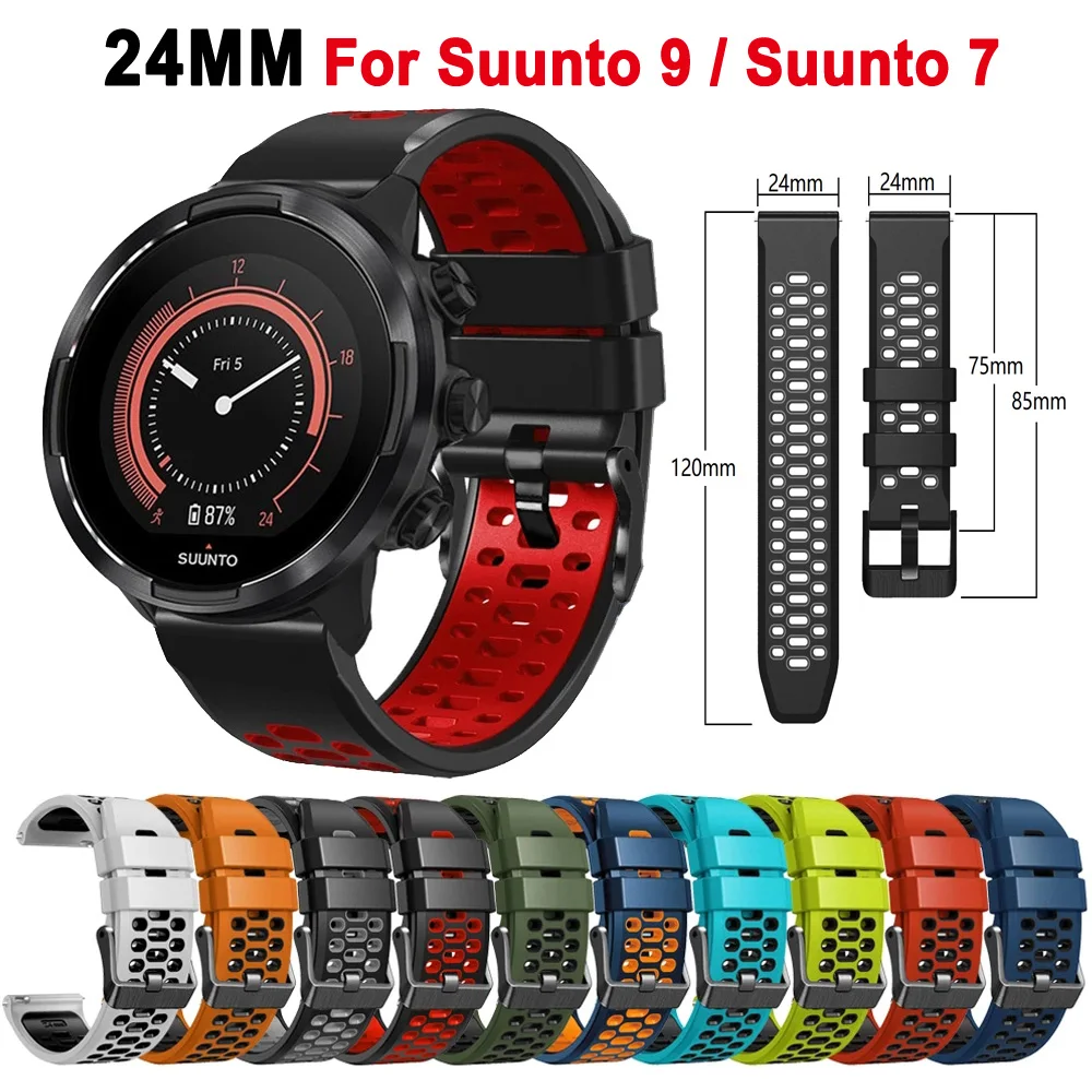 

Ремешок силиконовый 24 мм для Suunto 9 Baro 7 D5 Spartan, спортивный браслет для умных часов, Воздухопроницаемый браслет для наручных часов