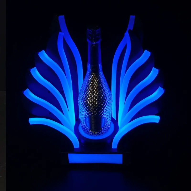 Peacock Tail LED Luminous Wine Bottle Stand Rechargeable Cocktail Whisky Drinkware Holder For Disco Nightclub Party Decoration