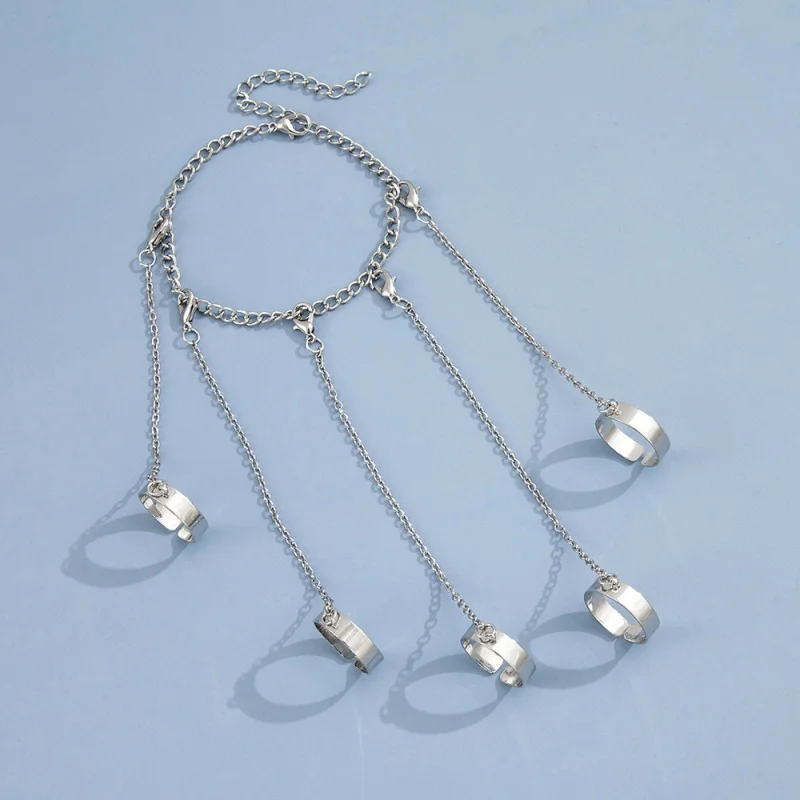 Geometric Silver Color Wrist Bracelet for Men Women Punk Ring Chain Charm Set Fashion Couple Jewelry Gifts Pulsera Mujer - Image 4