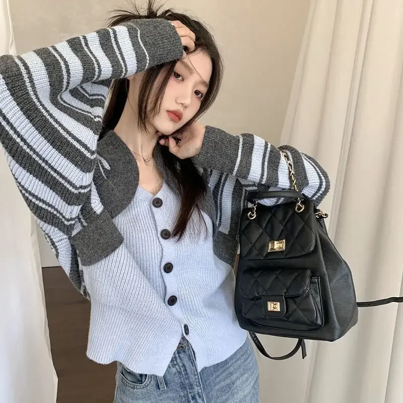American-Vintage-Striped-Long-Sleeve-V-neck-Sweater-Women-s-Autumn ...