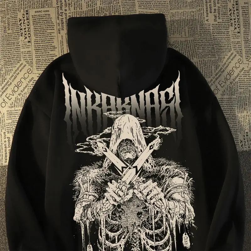 Hip Hop Dark Wind Skull Hooded Sweater American Men And Women Autumn/Winter Loose Couple Loose Versatile Coat Goth