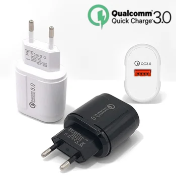 Caricatore USB 24W Quick Charge 3.0 QC3.0 con ricarica rapida, adattatore da parete con spina EU per iPhone, Samsung, Xiaomi
