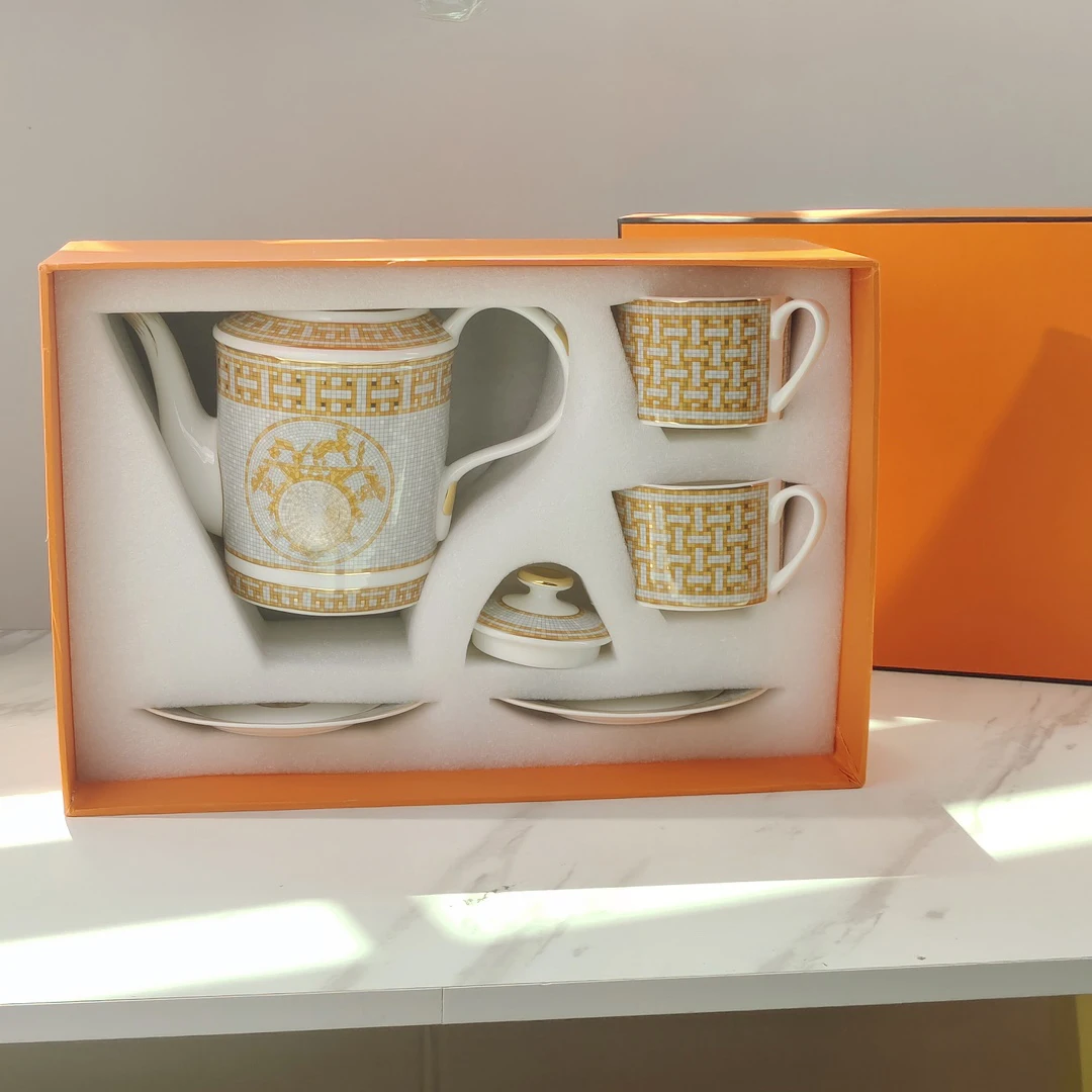 European Mosaic Coffee Cups Set Bone China Coffee Cup Teacup Saucers Tableware Teapot Dishes Afternoon Tea Set