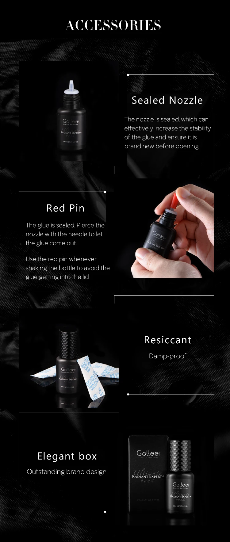 Gollee 0,5s Schnell trocknender Wimpernkleber, transparent, langanhaltend, professionelle Wimpernverlängerung, für Wimpernverlängerungskleber, Make-up – Detail 12