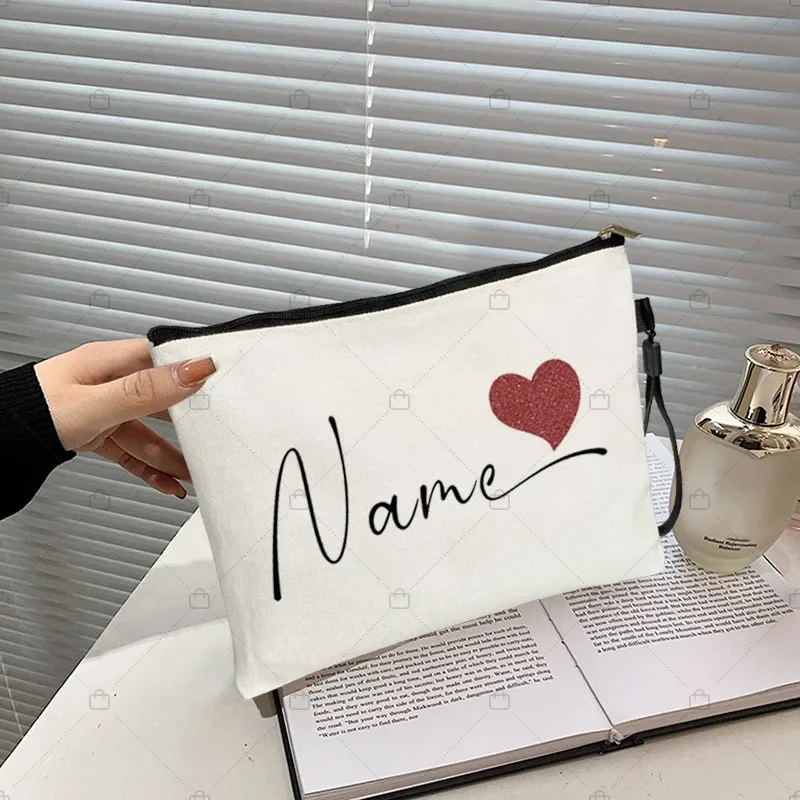 Personalized Custom Name Text Cosmetic Bag Rose Gold Color Love Heart Makeup Bags Travel Toiletry Pouchs Kit Teacher Bride Gift cosmetic bag cosmetic storage bag toiletry bag makeup bag cosmetic case