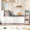 61.5" Kids Reading Nook with 3-Layer Bookshelf, Reading Nook for Kids with Double Bench and Rolling Drawers, Kids Bookshelf 3