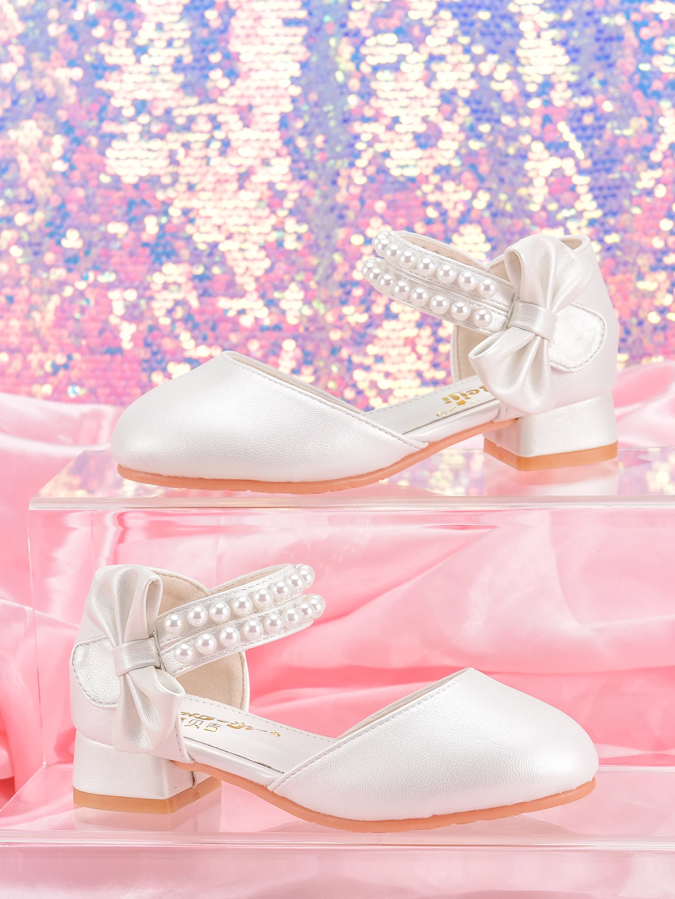 Girls' princess shoes, white high heels, paired with formal dress performances, wedding bridesmaid shoes, children's Christmas s