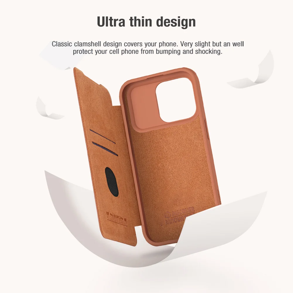 For iPhone 15 Pro Max Nillkin Qin Pro Leather Case Slide Camera Case Card Slot for iPhone 15 Pro Flip Cover iPhone 15 Lens Case