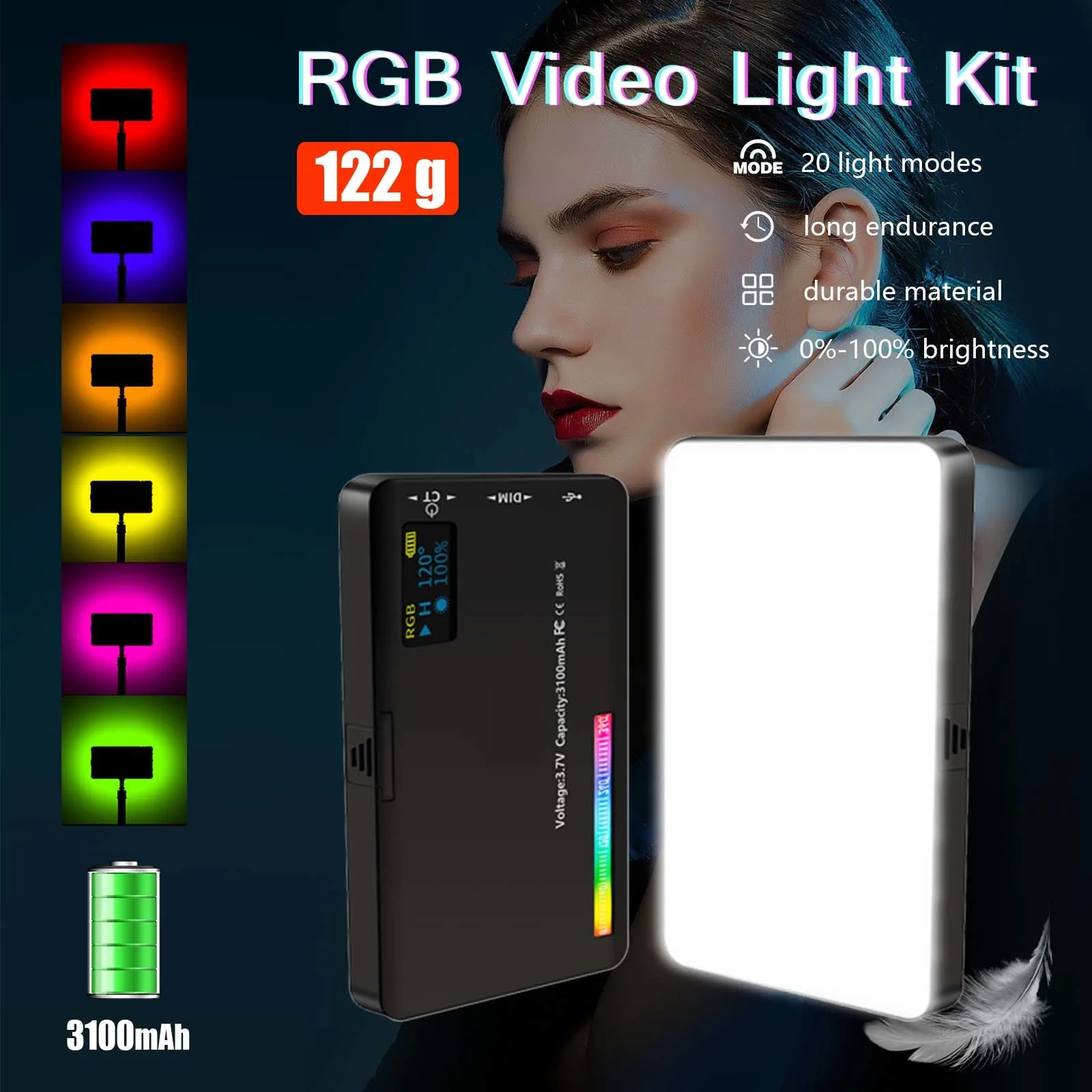 RGB LED 비디오 라이트 사진 채우기 카메라 조명 패널 CRI95 + 2500-9000K LCD 디스플레이 Vlog 라이브 스트리밍 DSLR 용 콜드 슈