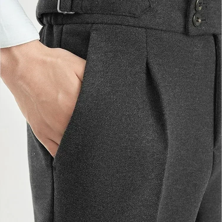 Men's Autumn Winter High Waist Wool Trousers Male Tweed Casual Pockets Pants Men Long Straight Suit Pants suit pants men pants