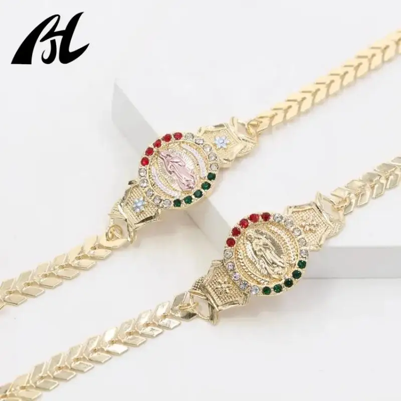 Escava De Oro Laminado Virgen Guadalupe Con Rosas Pulsera Bracciali