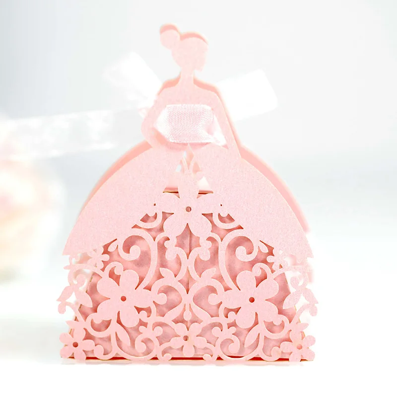 Laser Cut Pearl Paper Gift Boxes with Ribbon – Elegant Candy Chocolate Packaging for We... - SKU GBR17058 - UGI Packaging