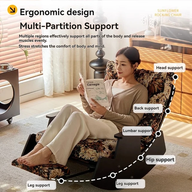 Solid wood retro rocking chair, balcony lounge chair, lazy sofa chair, living room adult leisure chair, single rocking chair 2