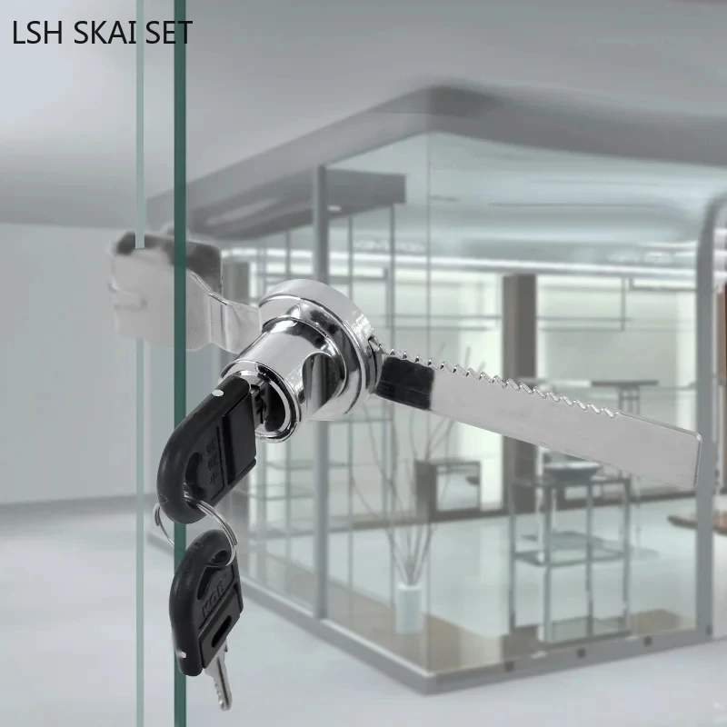 Sliding Glass Door Ratchet Lock with 2 Keys Suitable for 5-8mm Thick Glass Zinc Alloy Window Cabinet Showcase Safety Lock