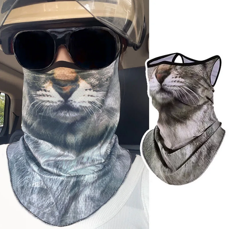 Ice Silk Animal Print Sun Protective Scarf Half Face Ear Loop Sunscreen Mask Breathable Neck Gaiter Outdoor Balaclava Mask