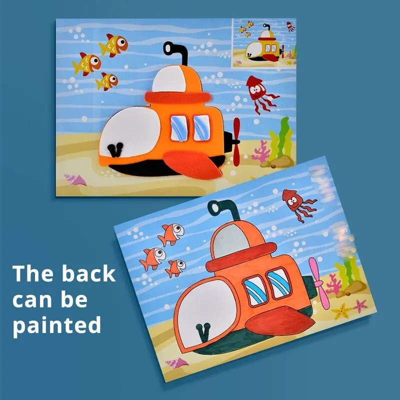 10 Pcs 3D EVA Foam Sticker Creative Art Craft Kit for Kids Boys Girls DIY Cartoon Animal Transportation Painting for Education